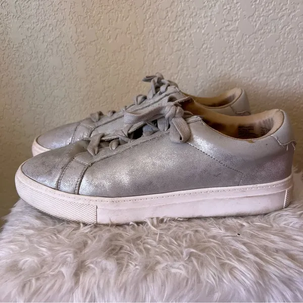 Silver Metallic Chunky Lace Up Shoes Size 8.5 - Image 6