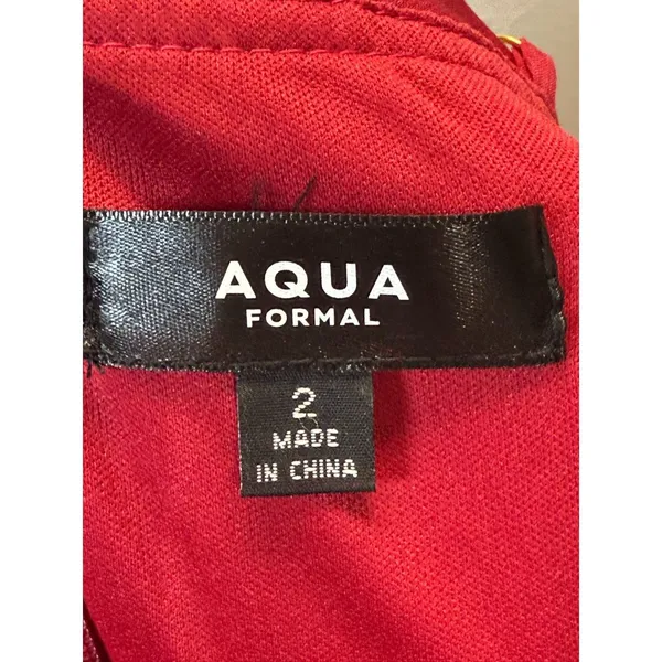 AQUA Formal Gown Womens 2 Red Pleated Ruched Sweetheart Maxi Dress Evening - Image 8