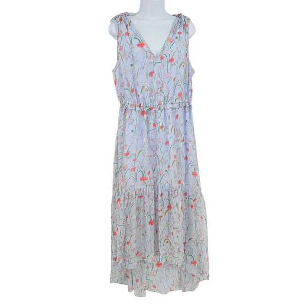 Banana Republic Pale Blue Hi Low Dress Sz 14 Coastal Boho Resort Floral Garden - Image 2