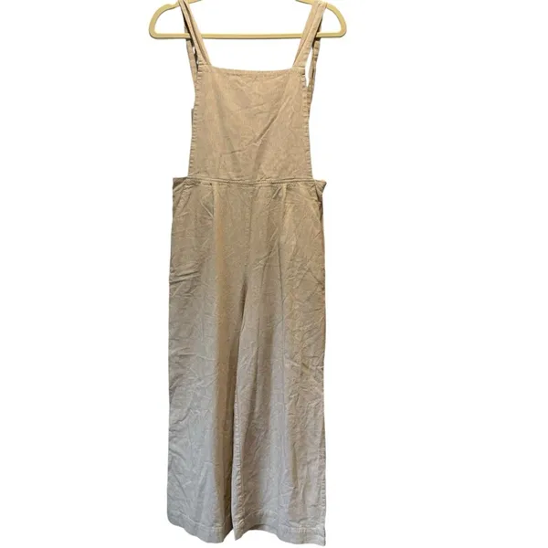 Oak‎ + Fort Lagenlook Neutral Relaxed Fit Wide Leg Striped Jumpsuit Overalls Sm - Image 3