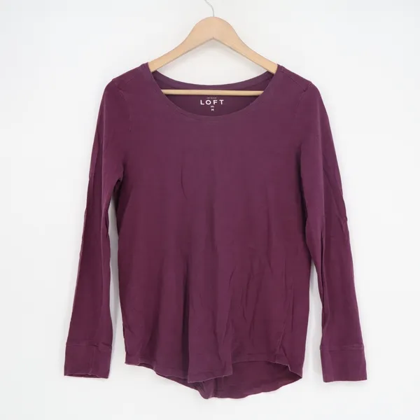Ann Taylor Loft T-Shirt Womens M Maroon Cotton Long Sleeve Crew Neck Pullover - Image 2