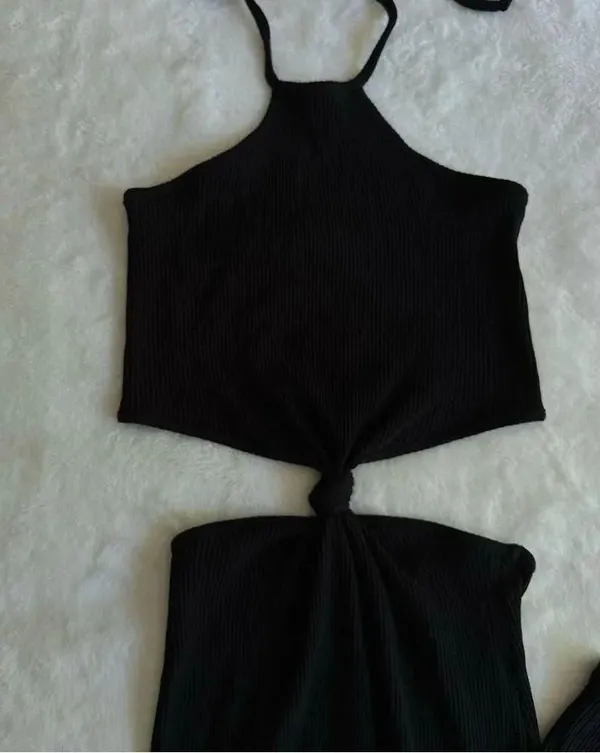 VICI Black Ribbed Cut Out Waist Maxi Dress Women's Size Small - Image 4