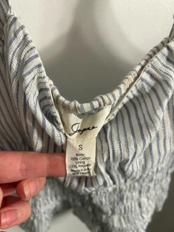 Japna Smocked Peplum Blue and White Striped Crop Top - Image 3