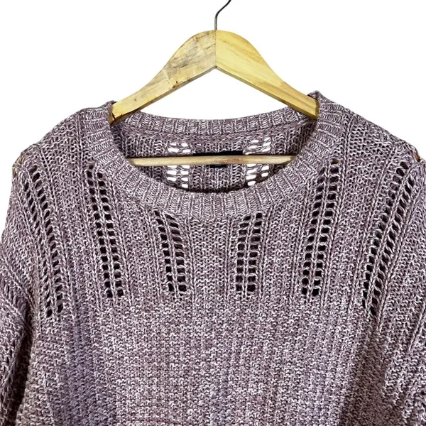 American Eagle Pointelle Marled Knit Oversized Sweater Mauve Open Stitch Size M - Image 3