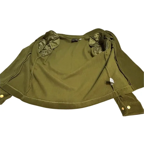Bob Mackie Wearable Art Olive Embroidered Fleece Jacket Women's Medium Zip - Image 5