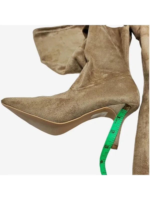 Suede Pointed Toe Over The Knees Thigh High Stretchy Heeled Boot - Image 6