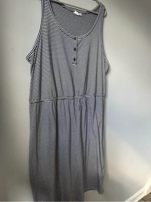 GAP Navy Blue White Striped Sleeveless Dress MIDI Dress Buttons Soft Size XXL - Image 4
