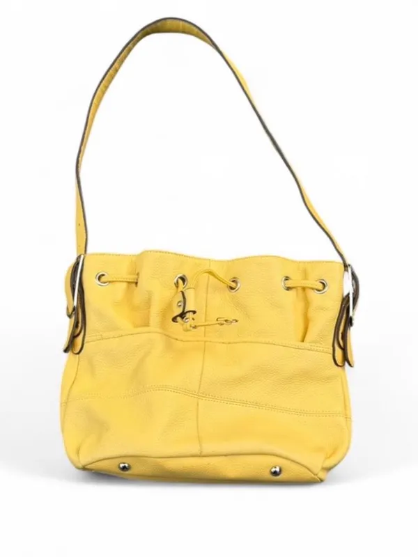 Tignanello Yellow Genuine Leather Bucket Bag Drawstring Shoulder Purse - Image 2