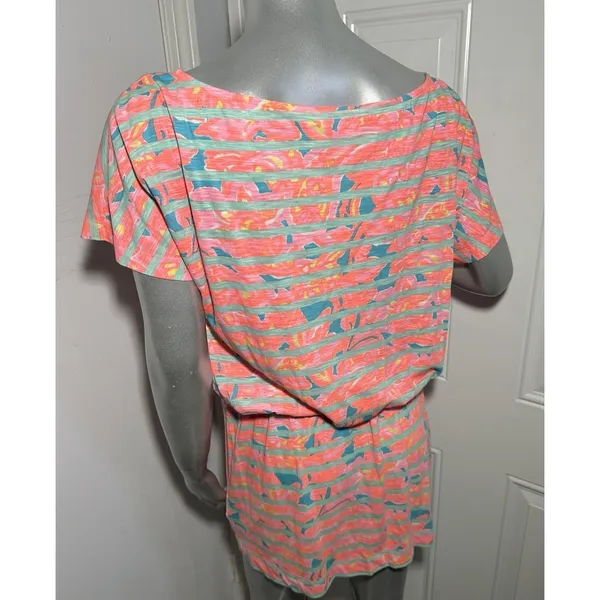 Lilly Pulitzer Cotton Carmine Dress Make a Splash Striped Floral Womens Medium - Image 5