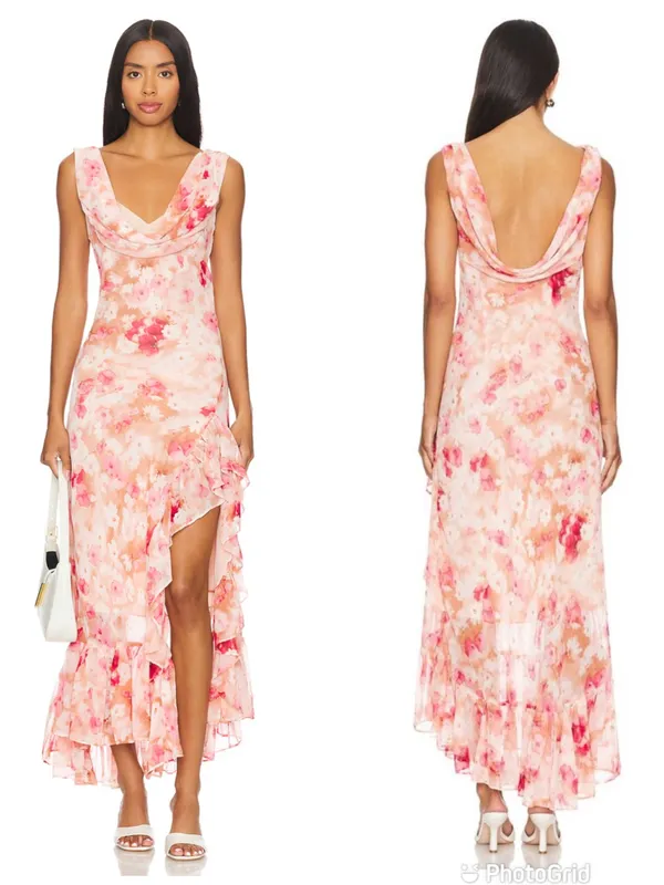 ASTR Cecilia Cowl Neck Maxi Dress Small Mauve Pink Floral Wedding Guest Revolve - Image 2