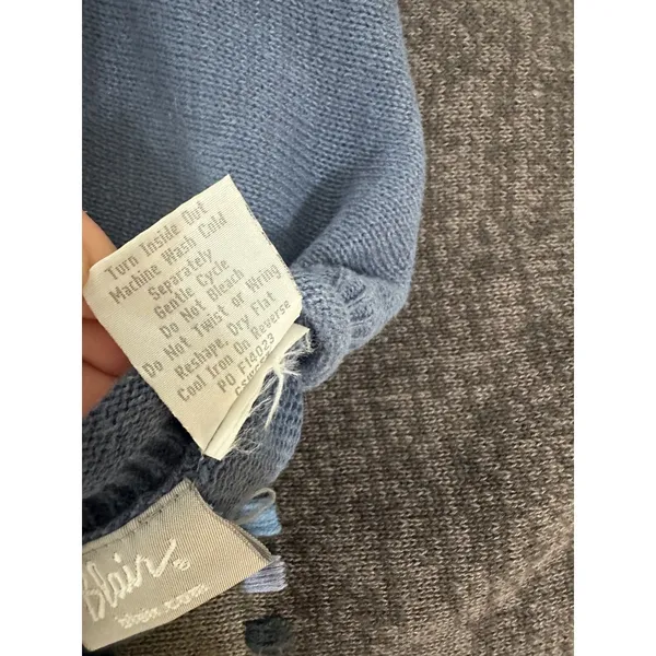 Blair Womens Large Sweater Colorblock Cotton Blend Long‎ Sleeve Blue Gray Round - Image 6