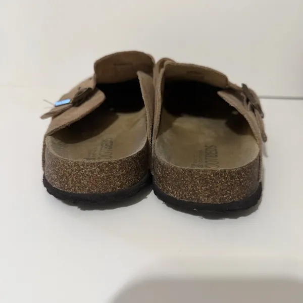 White Mountain Footbeds‎ Womens Size 9 Leather Taupe Suede Buckle Clog Mules - Image 4
