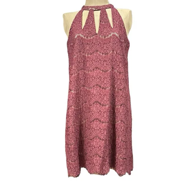 Love Fire Dusty Rose Lace Halter Cut Out Neckline A-Line Dress Size XL - Image 3