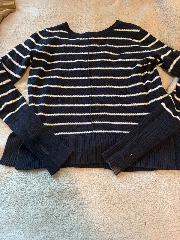 EST. 1892 Abercrombie and Fitch Sweater Womens XS Blue Waffle Knit Pullover White Striped - Image 3