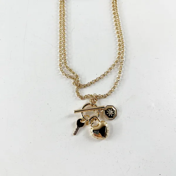 J. Crew Lock And Key Charm Necklace Gold 30" - Image 3