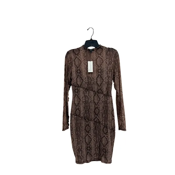 GUESS Women Brown Snake Print Mesh Mock Neck Long Sleeve Bodycon Dress L NWT - Image 2