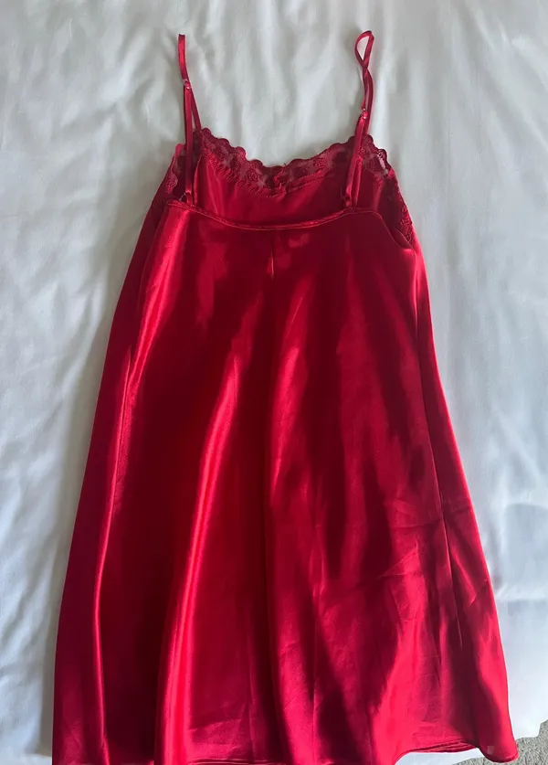 Red Satin Lace Dress Size M - Image 5