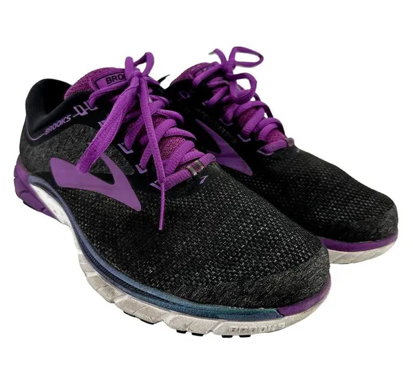 Brooks PureCadence 7 Running Shoe Lace Up Low Reflective Athletic Black Purple 8 - Image 2