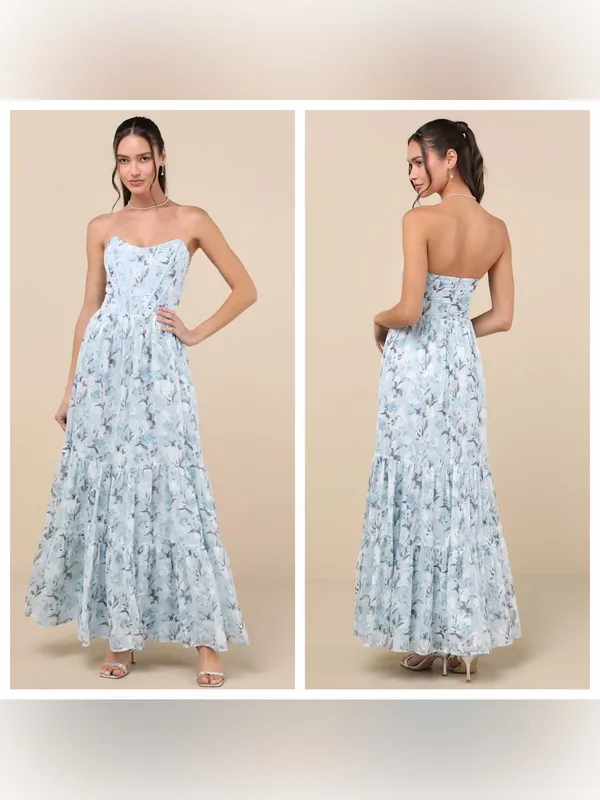 Lulu's Let There Be Romance Slate Blue Burnout Floral Maxi Dress - Image 2