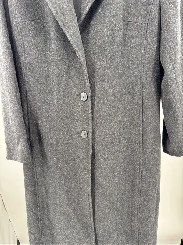 Anne Klein black dark Charcoal Gray Tailored Trench car Coat 100% wool winter - Image 4