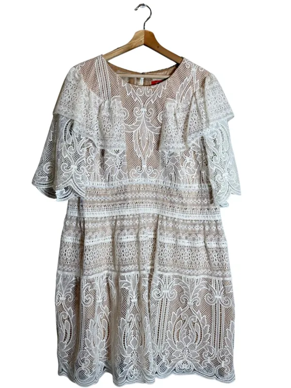 ML Monique Lhuillier Lace Fit & Flare Mini Dress Womens 18 White Formal Cocktail - Image 5