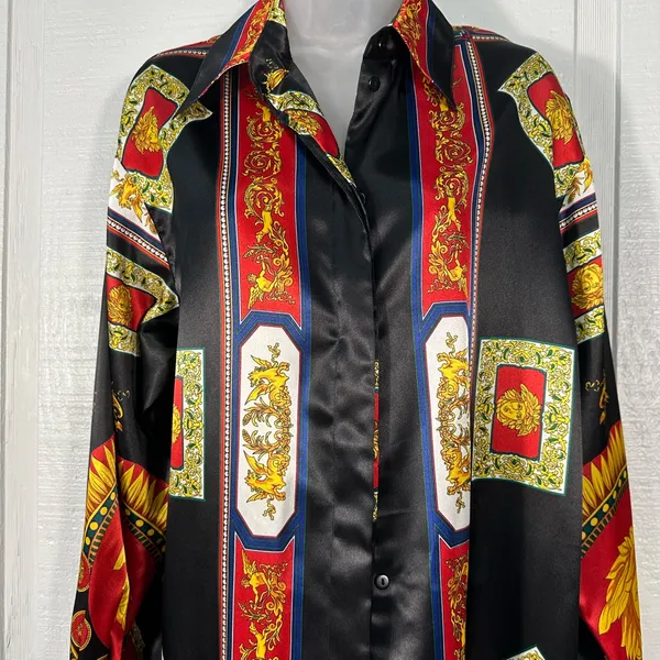 Vintage Fred David Women’s Satin Button Down Long Sleeve Blouse Size 14 … - Image 3
