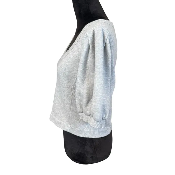 Aerie Seams Right Puff Sleeve Crop Top Medium Heather Gray Grey Athleisure - Image 4