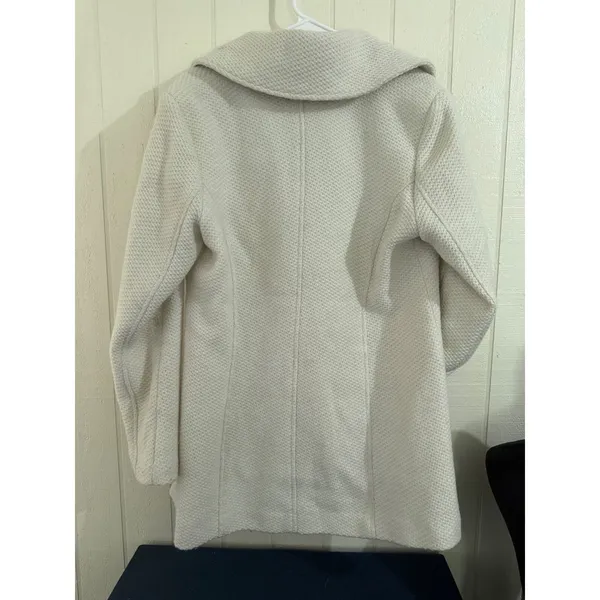 Jessica Simpson Ivory Wool Blend Double Breasted Pea Coat Large Statement Collar - Image 8