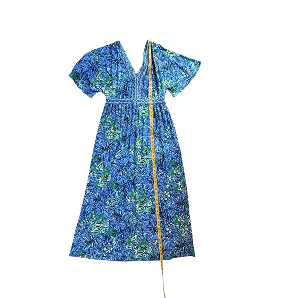 Lilly Pulitzer Addison‎ Floral Maxi Dress Size 14 Abaco Blue Turtle Awe Preppy - Image 11