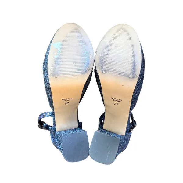 Shellys London Womens Blue Glitter Platform Block Heel Ankle Strap Size 37‎ 6.5 - Image 5