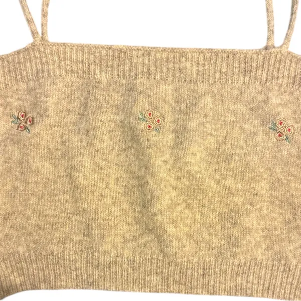 Bohme Beige Knit Tank Top Floral Embroidery Size Medium - Image 3