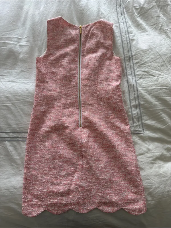 Southern Tide Pink Tweed Sleeveless Shift Dress with Scalloped Hem - Image 3