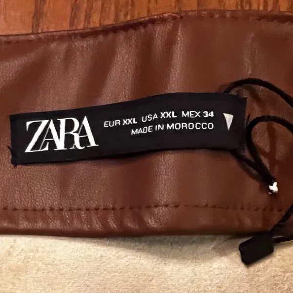 ZARA Brown Vegan‎ Faux Leather Pronounced Seams High Waisted Mini Skirt Size XXL - Image 9