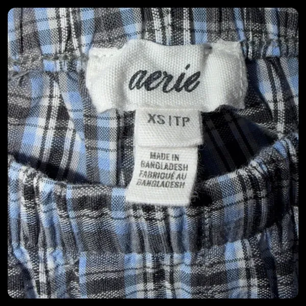Aerie Pajama Set Women XS Blue Plaid Long Sleeve Button Up Wide Leg Set - Image 7
