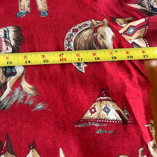 Vtg Sharon Young Western Shirt Size 10 Red Cowboy and Native American Indians - Image 11