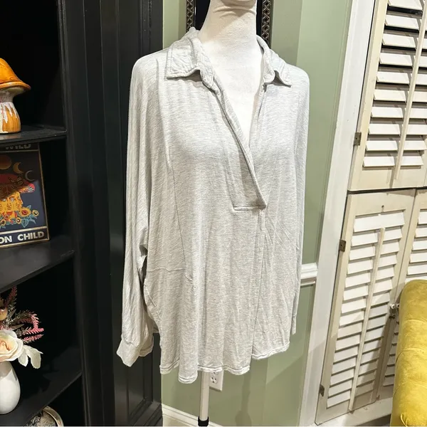 Free People “Can’t Fool Me” Collared Draped Top Gray Size M - Image 4