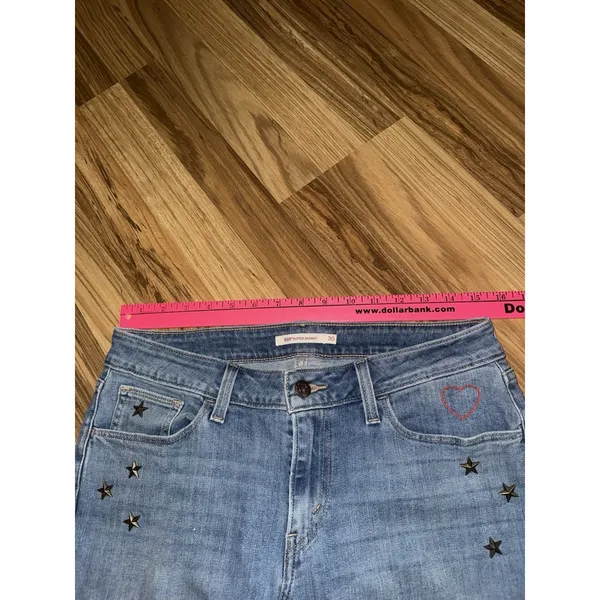 Levi's 535 Super‎ Skinny Jeans Womens Sz 30 Blue Denim Stars Accents Artsy Art - Image 10