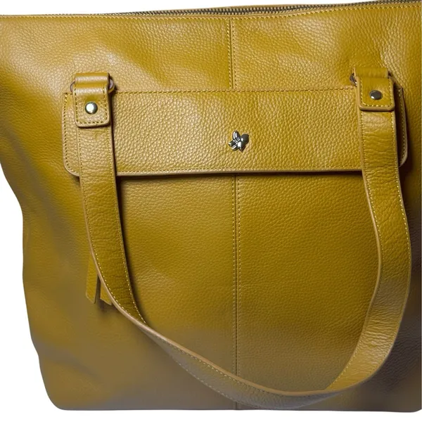 Ora Delphine Eden Leather Tote Bag Mustard Yellow No Shoulder Strap - Image 3