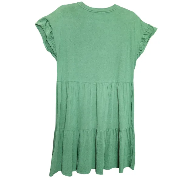 J.Crew Babydoll T-Shirt Dress Green Tiered Ruffle Sleeve Preppy‎ 100% Cotton, M - Image 4