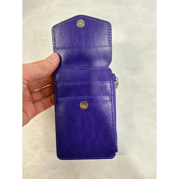 Teskyer Purple Faux Leather ID Badge Holder Wallet Card‎ Case with Zipper Pocket - Image 5