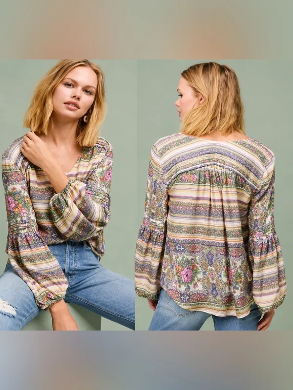 🌸 Maeve by Anthropologie Floral Boho Blouse XS Puff Sleeve Peasant Top‎ 🌸 - Image 2