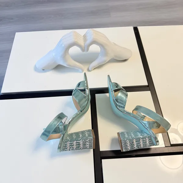 💎 Title Betsey Johnson SB-BEA Light Blue Rhinestone Block Heels ✨ Size 7M - Image 10