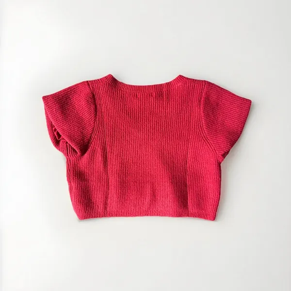 Day + Moon: V-Neck Sweater Cropped Top with Cap‎ Sleeves Annabelle Red NWT - Image 9