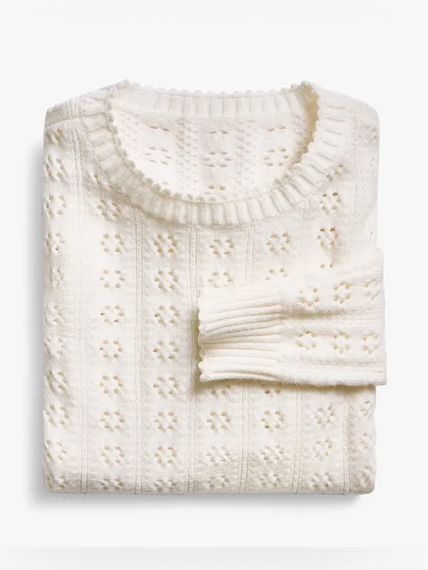 EUC Ann Taylor Cozy Pointelle Ivory Sweater size large retails $60 - Image 2