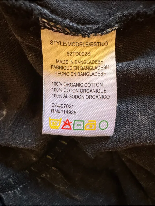RD Style Drop Waist Black Acid Wash Short Sleeve Organic Cotton Midi Dress Med - Image 6