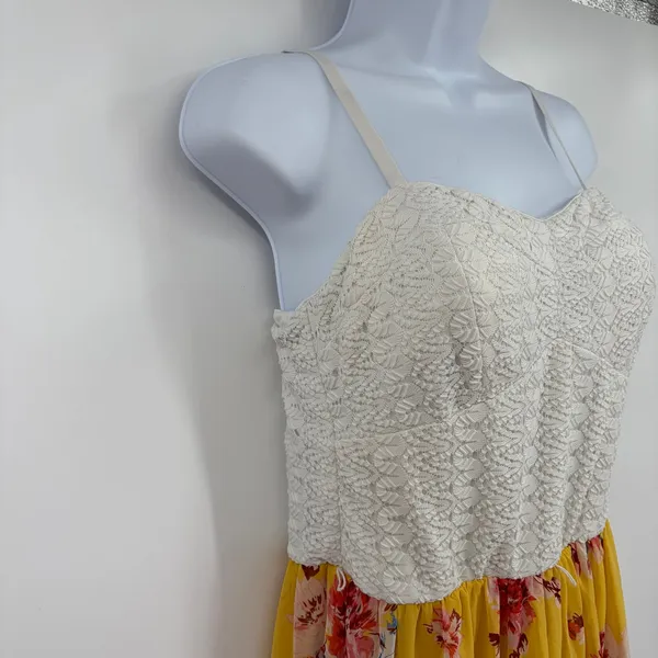 AUW Boho Floral Maxi Dress Sz L Bustier Coquette Cottage Floral Lace Chiffon - Image 4
