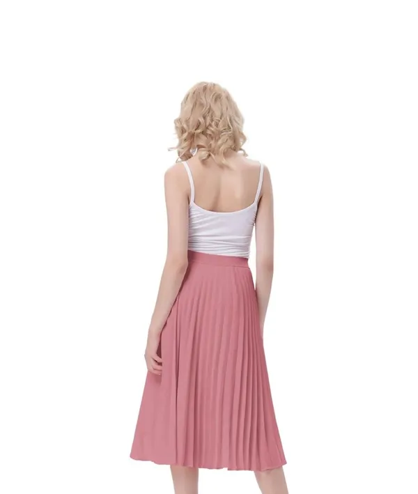 Kate Kaspin Women's High Elastic Waist Pleated Midi A-Line Swing Skirt Pink Larg - Image 3