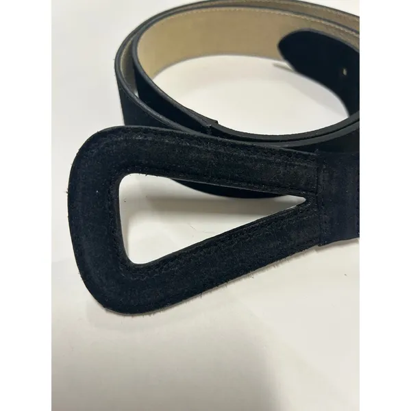 Coldwater Creek Black Suede‎ Leather Belt Triangle Buckle Large Modernist Womens - Image 3