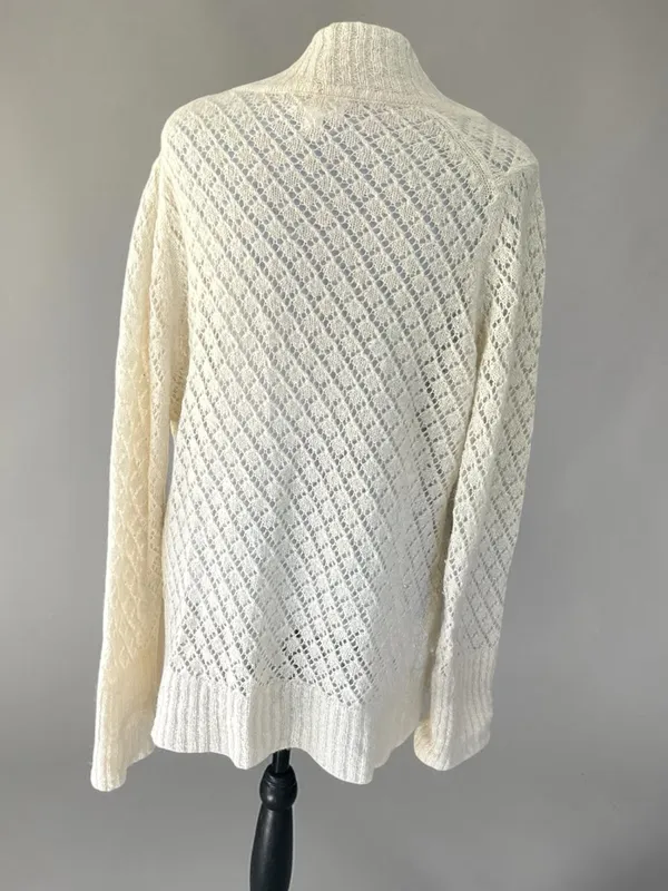 LOFT Cream V-Neck Openwork Cable Sweater - Image 3