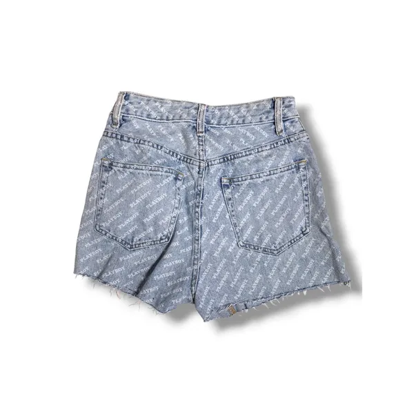 Playboy by PacSun Light Wash Blue All Over Logo Print Denim Shorts Size 24 High - Image 2